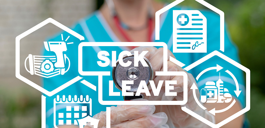medical professional behind medical icons and the words "sick leave"
