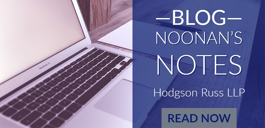 laptop on desk that has "Blog Noonan's Notes Hodgson Russ LLP Read Now" on it