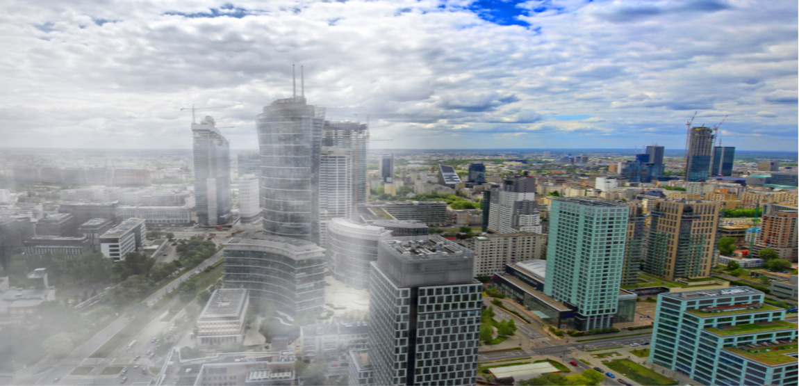 Smoke transition in a city from polluted to clean air