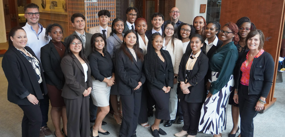 Group of diverse undergrads in professional attire